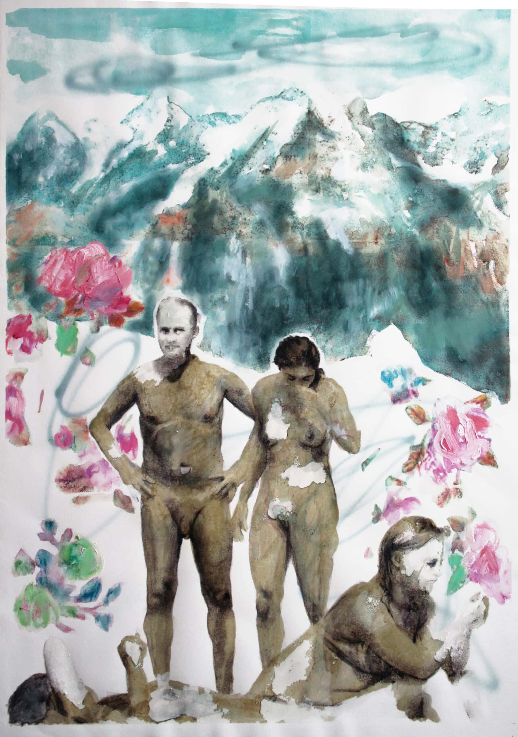 Brigitte,Inga,Wilfried et Stéphanie, 75x53 cm, technique mixte sur papier, 2018